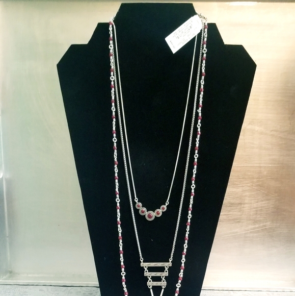 Lucky Brand Layers 3 tier Silver Necklace NWT RETAILS FOR $49 LONG - Picture 3 of 16